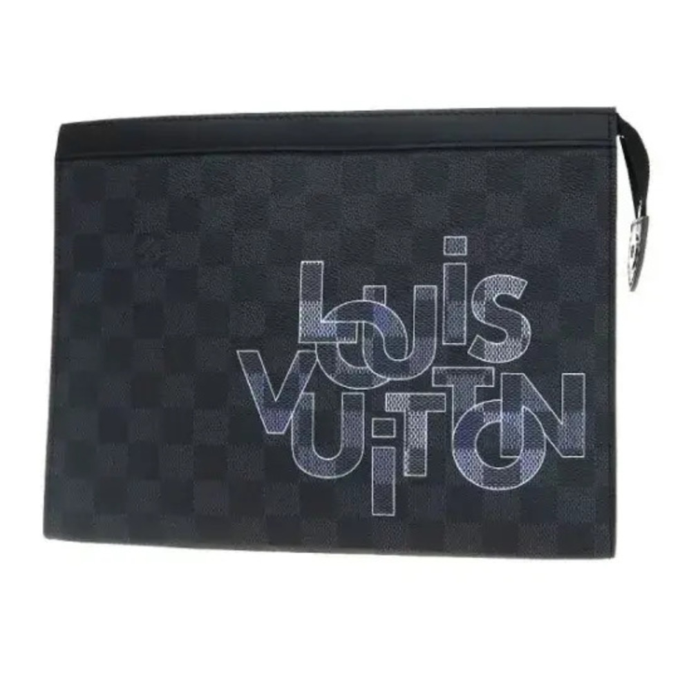 Louis Vuitton Damier Pochette Voyage Pouch Canvas Leather Graphite Black
